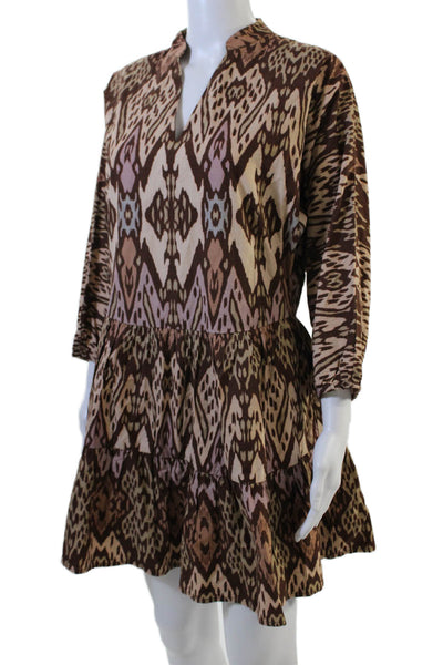Conditions Apply Womens Cotton Abstract Print Tiered Dress Brown Size 2XS