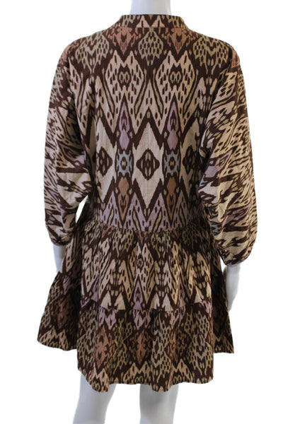 Conditions Apply Womens Cotton Abstract Print Tiered Dress Brown Size 2XS