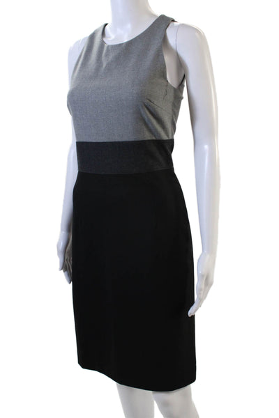 Pink Tartan Womens Wool Round Neck Sleeveless Zip Pencil Dress Gray Size 0