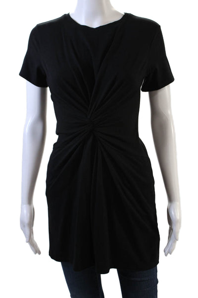 Theory Womens Cotton Round Neck Short Sleeve Knot Front Tunic Top Black Size S