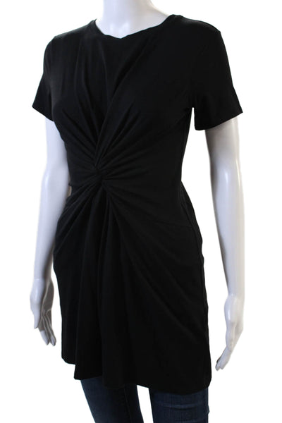 Theory Womens Cotton Round Neck Short Sleeve Knot Front Tunic Top Black Size S