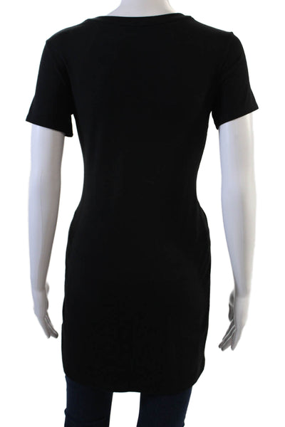 Theory Womens Cotton Round Neck Short Sleeve Knot Front Tunic Top Black Size S