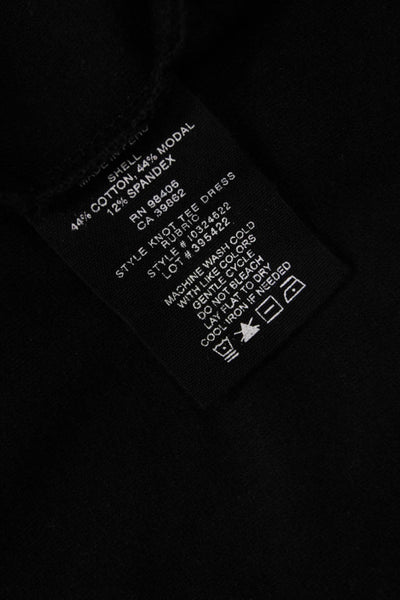 Theory Womens Cotton Round Neck Short Sleeve Knot Front Tunic Top Black Size S