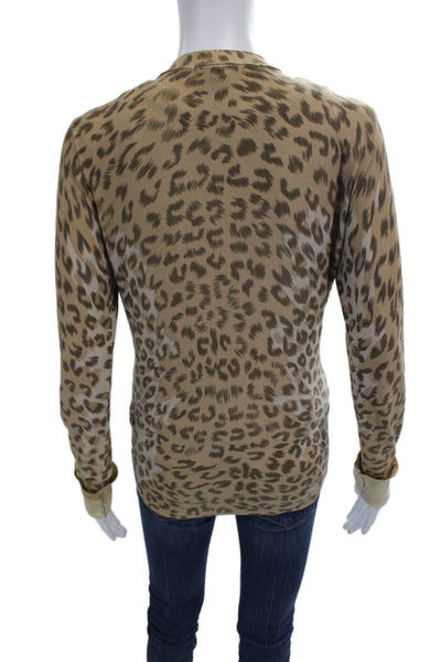Lilly Rubin Womens Cotton Long Sleeve Animal Printed Top Brown Size 08