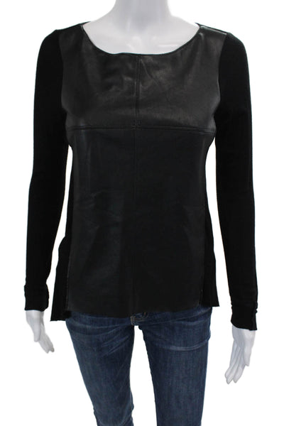 Bailey 44 Womens Cotton Long Sleeve Round Neck Knit Top Black Size S