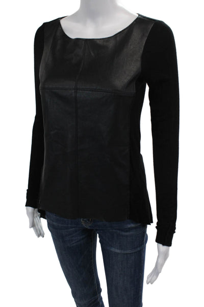 Bailey 44 Womens Cotton Long Sleeve Round Neck Knit Top Black Size S