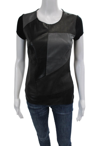 Bailey 44 Womens Textured Lined Short Sleeve Round Neck Top Black Size EUR 44