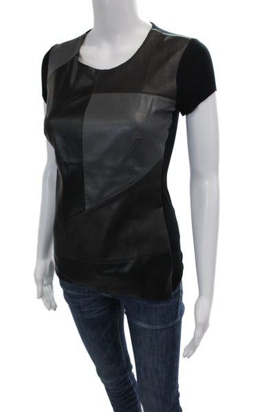 Bailey 44 Womens Textured Lined Short Sleeve Round Neck Top Black Size EUR 44