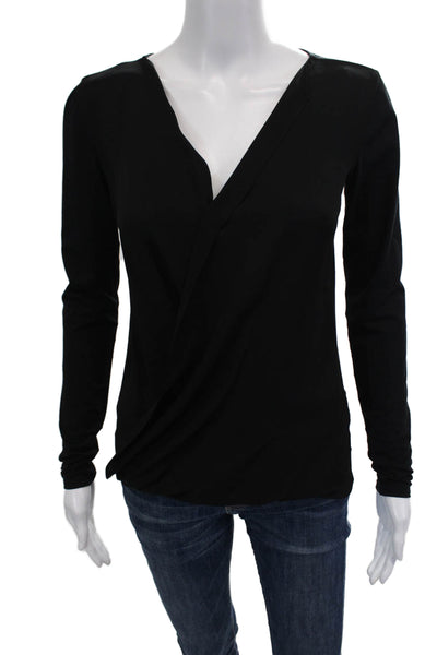 Theory Womens Textured V-neck Long Sleeve Lined Blouse Black Size S