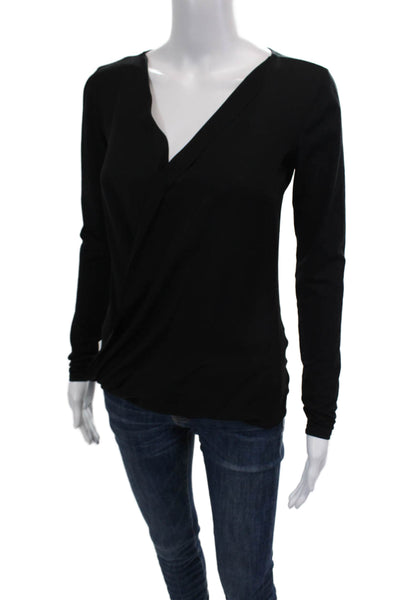 Theory Womens Textured V-neck Long Sleeve Lined Blouse Black Size S