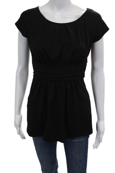 Susana Monaco Womens Cotton Short Sleeve Round Neck Blouse Black Size XS