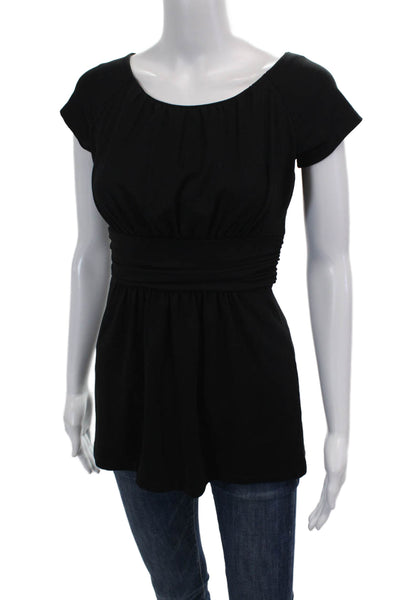 Susana Monaco Womens Cotton Short Sleeve Round Neck Blouse Black Size XS