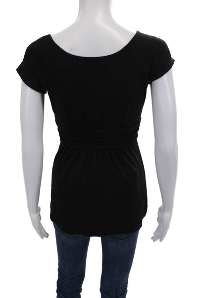 Susana Monaco Womens Cotton Short Sleeve Round Neck Blouse Black Size XS