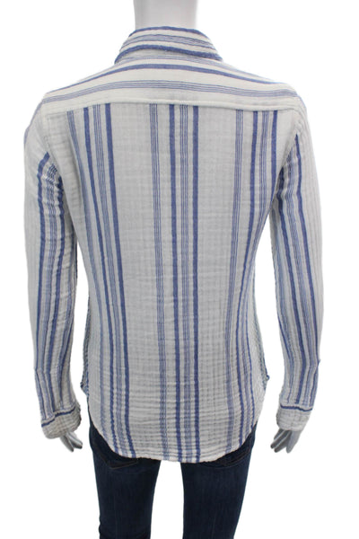 Nili Lotan Womens Cotton Long Sleeve V-neck Button Stripe Top White Size XS