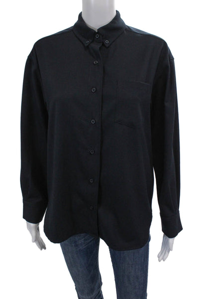 Shon Mott Womens Textured Long Sleeve Button Up Collar Blouse Black Size 01