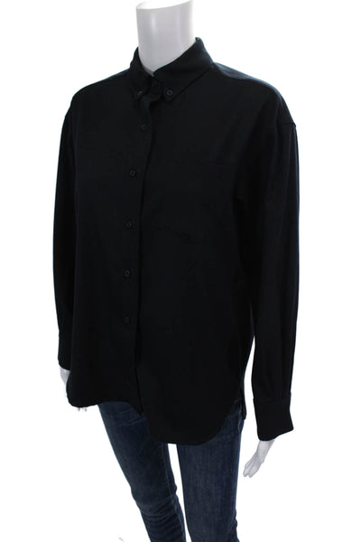 Shon Mott Womens Textured Long Sleeve Button Up Collar Blouse Black Size 01