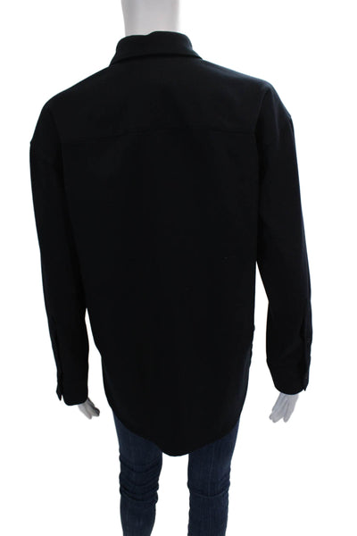 Shon Mott Womens Textured Long Sleeve Button Up Collar Blouse Black Size 01