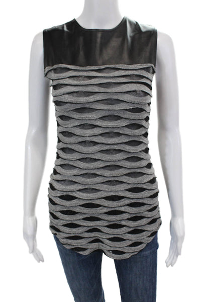 Twenty Womens Sleeveless Round Neck Zip Stripe Knit Tank Top Gray Size XS