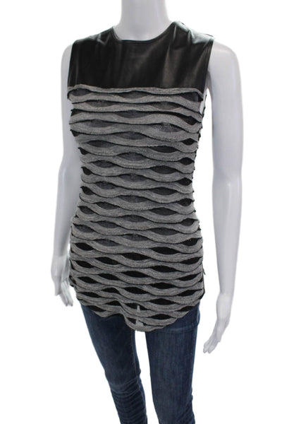 Twenty Womens Sleeveless Round Neck Zip Stripe Knit Tank Top Gray Size XS