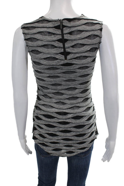 Twenty Womens Sleeveless Round Neck Zip Stripe Knit Tank Top Gray Size XS