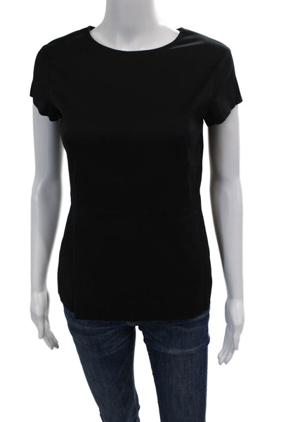 Theory Womens Cotton Short Sleeve Round Neck Lined Blouse Black Size S