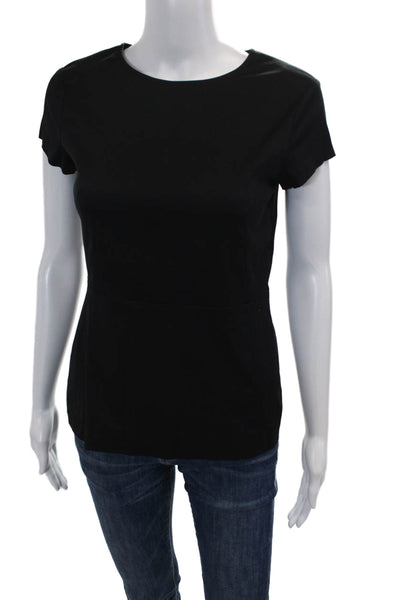 Theory Womens Cotton Short Sleeve Round Neck Lined Blouse Black Size S