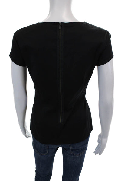 Theory Womens Cotton Short Sleeve Round Neck Lined Blouse Black Size S
