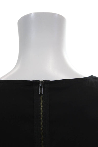 Theory Womens Cotton Short Sleeve Round Neck Lined Blouse Black Size S