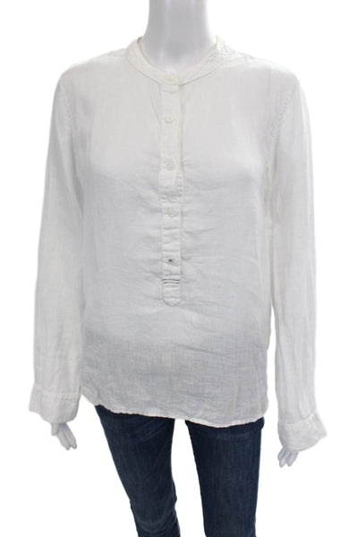 Stateside Womens Cotton V-neck Long Sleeve Button Casual Top White Size XS