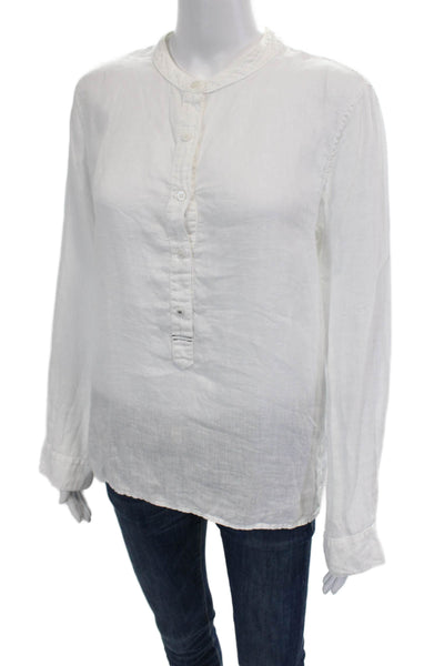 Stateside Womens Cotton V-neck Long Sleeve Button Casual Top White Size XS