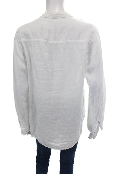 Stateside Womens Cotton V-neck Long Sleeve Button Casual Top White Size XS
