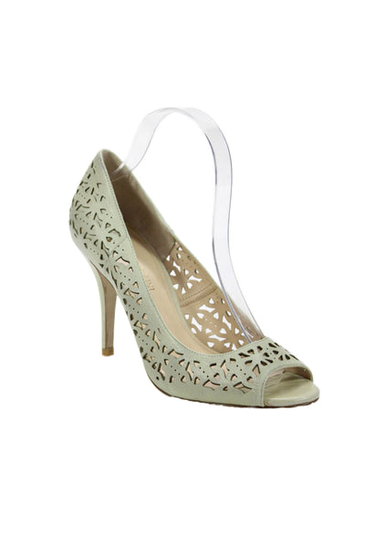 Enzo Angiolini Womens Laser Cut Leather Open Toe Pumps Light Green Size 8 Medium