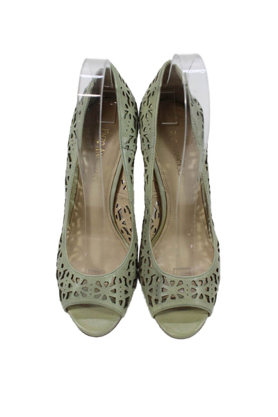 Enzo Angiolini Womens Laser Cut Leather Open Toe Pumps Light Green Size 8 Medium