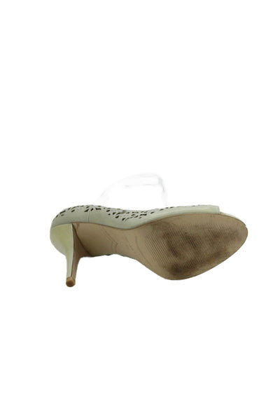 Enzo Angiolini Womens Laser Cut Leather Open Toe Pumps Light Green Size 8 Medium