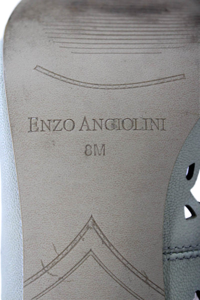 Enzo Angiolini Womens Laser Cut Leather Open Toe Pumps Light Green Size 8 Medium
