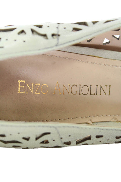 Enzo Angiolini Womens Laser Cut Leather Open Toe Pumps Light Green Size 8 Medium