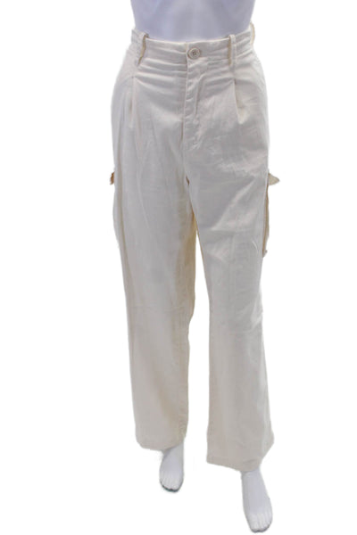 Monrow Womens Zippered High-Rise Drawstring Wide-Leg Pants Cream Size L