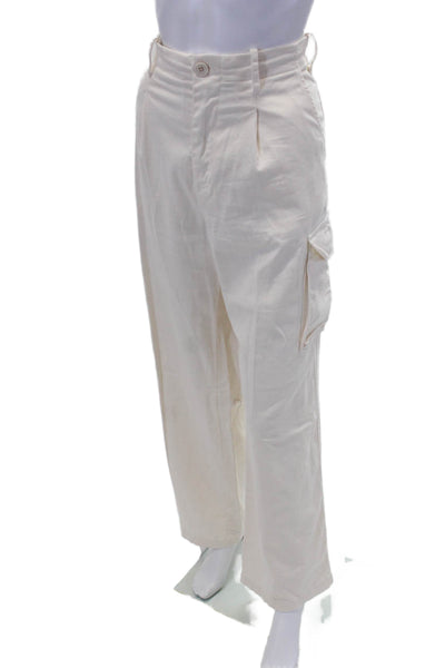 Monrow Womens Zippered High-Rise Drawstring Wide-Leg Pants Cream Size L