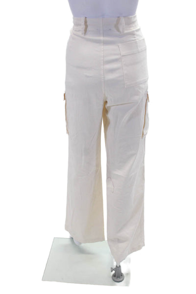 Monrow Womens Zippered High-Rise Drawstring Wide-Leg Pants Cream Size L