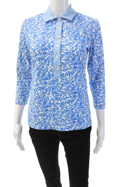 J. Mclaughlin Women's 3/4 Sleeves Quarter Button Blue Floral Blouse Size XS