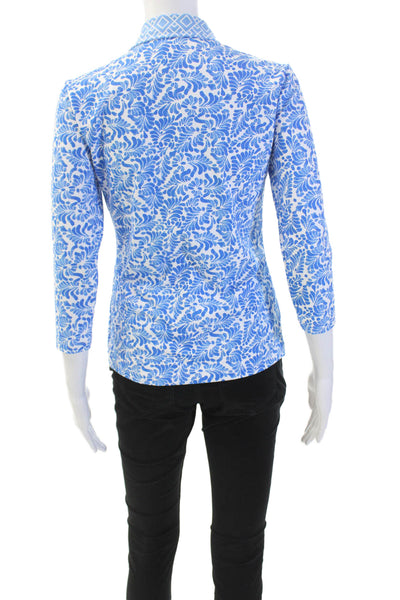 J. Mclaughlin Women's 3/4 Sleeves Quarter Button Blue Floral Blouse Size XS
