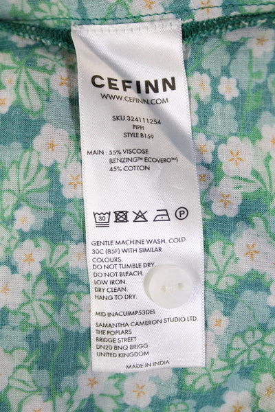 Cefinn Women's Short Sleeves Collared Button Down Green Floral Shirt Size 4