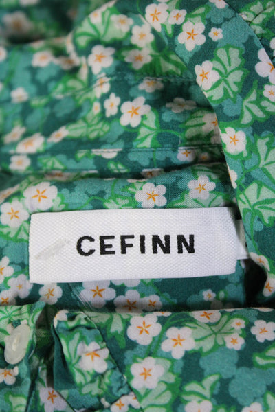 Cefinn Women's Short Sleeves Collared Button Down Green Floral Shirt Size 4