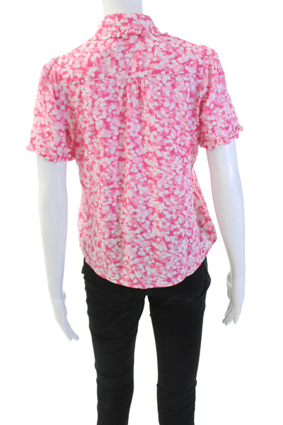 Cefinn Women's Collared Short Sleeves Button Down Floral Shirt Pink Size 4