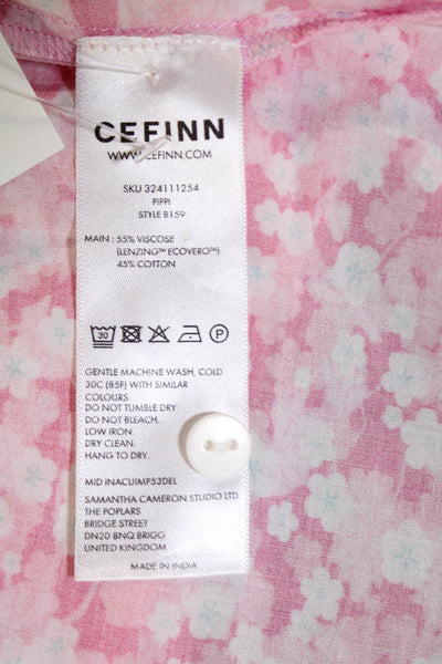 Cefinn Women's Collared Short Sleeves Button Down Floral Shirt Pink Size 4