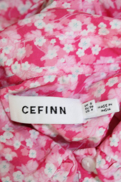 Cefinn Women's Collared Short Sleeves Button Down Floral Shirt Pink Size 4