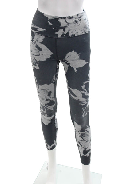 Vuori Womens Textured Lined Floral Printed Slim Leggings Gray Size 2XS