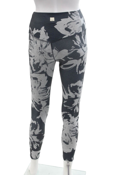 Vuori Womens Textured Lined Floral Printed Slim Leggings Gray Size 2XS