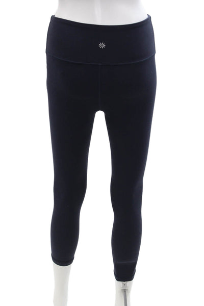 Athleta Womens Textured Lined Cropped Slim Leggings Navy Blue Size XS