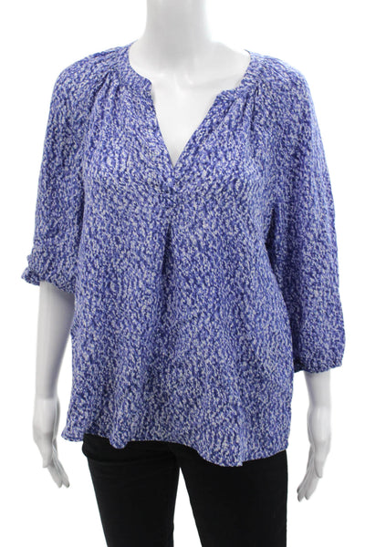 Joie Women's Silk Short Sleeves Printed Basic Workwear Blouse Blue Size XS
